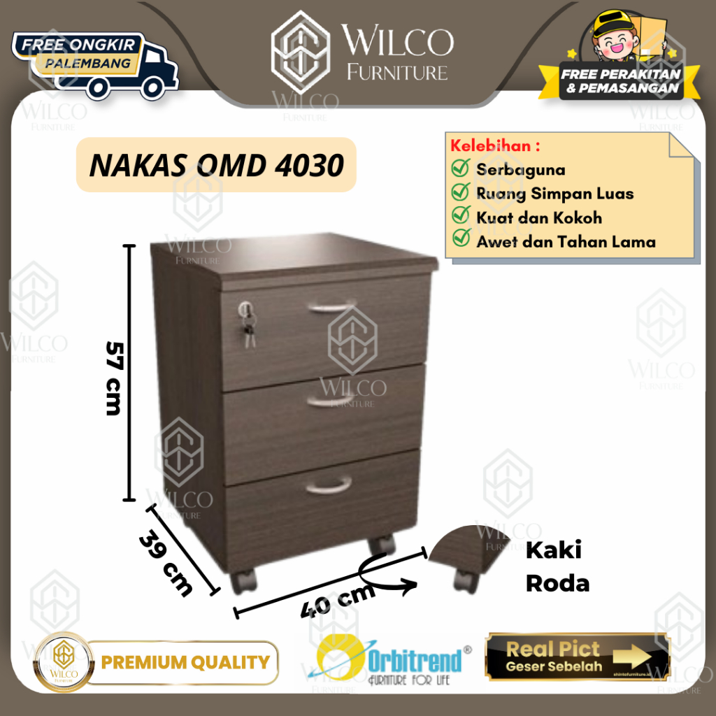 Nakas Kayu Roda/ Laci Dorong 3 Laci /Mobile Drawers Orbitrend OMD 4030