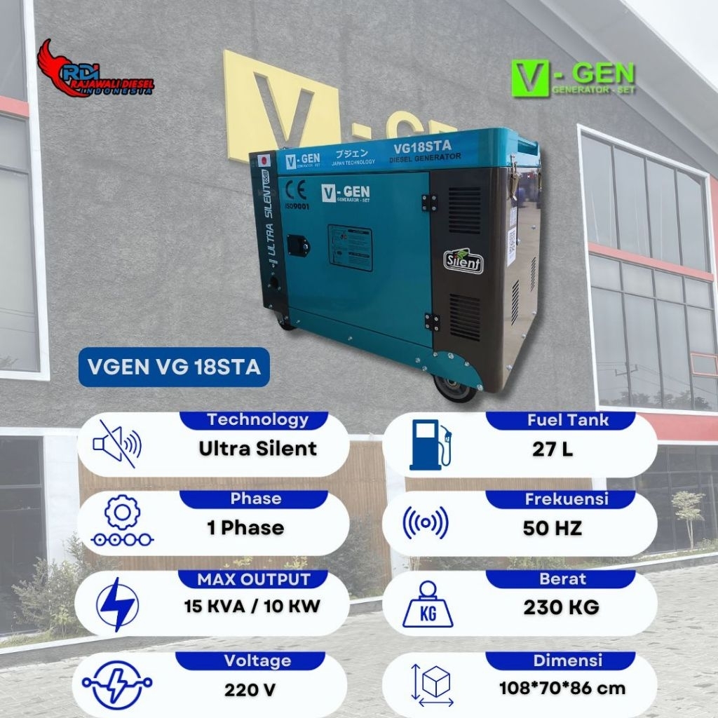 Genset V-Gen 15kva 12ribu Watt VG 18STA 1 Phase Ultra Silent