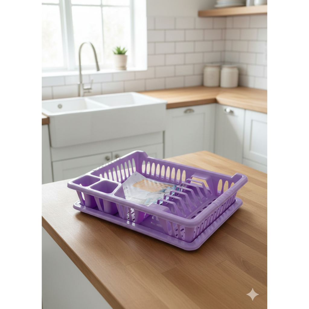 Rak Piring Lovenia / Rak Dapur Tatakan Piring Basah dengan Nampan / Rak Cuci Piring