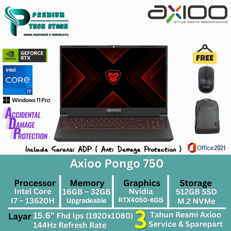 Laptop Gaming Axioo Pongo 750 Intel i7 13620H 32GB 1TB RTX4050 144Hz Windows 11 Pro