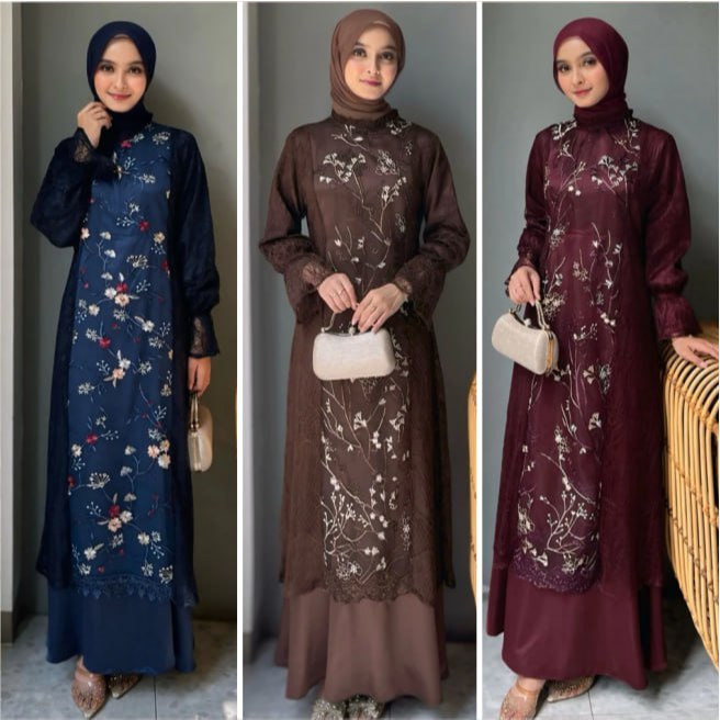 Niss Batik Gamis Lebaran 2026 Model Gamis Terbaru Sarimbit  Bahan Adem Brukat Satin Zeya Dress Gamis