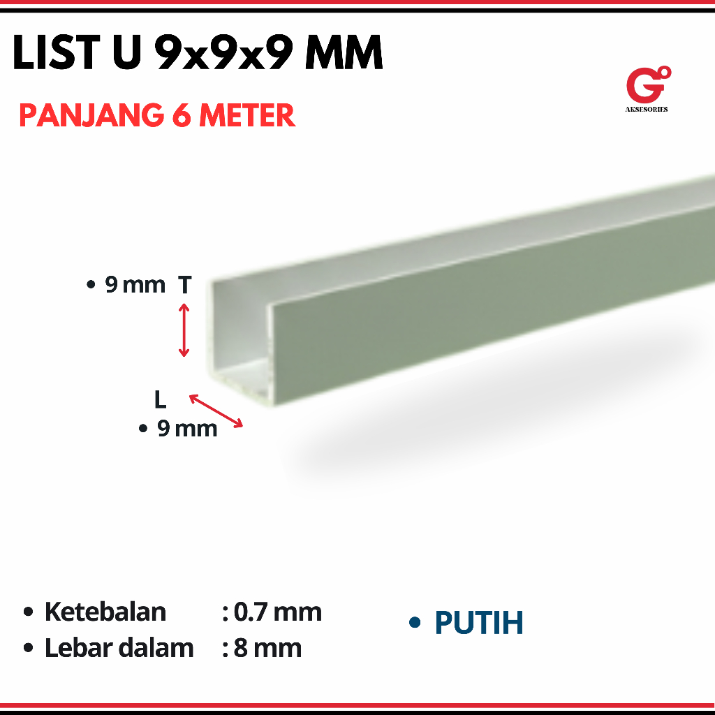CHANNEL U / LIST U ALUMINIUM 9x9x9 MM (GRATIS ONGKOS POTONG)