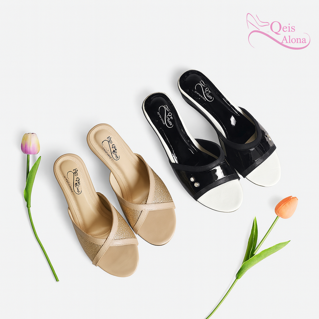 Qeisalona Series Sandal Wedges Wanita (BIG SIZE 40-45) Selop Simpel Wejes Jumbo