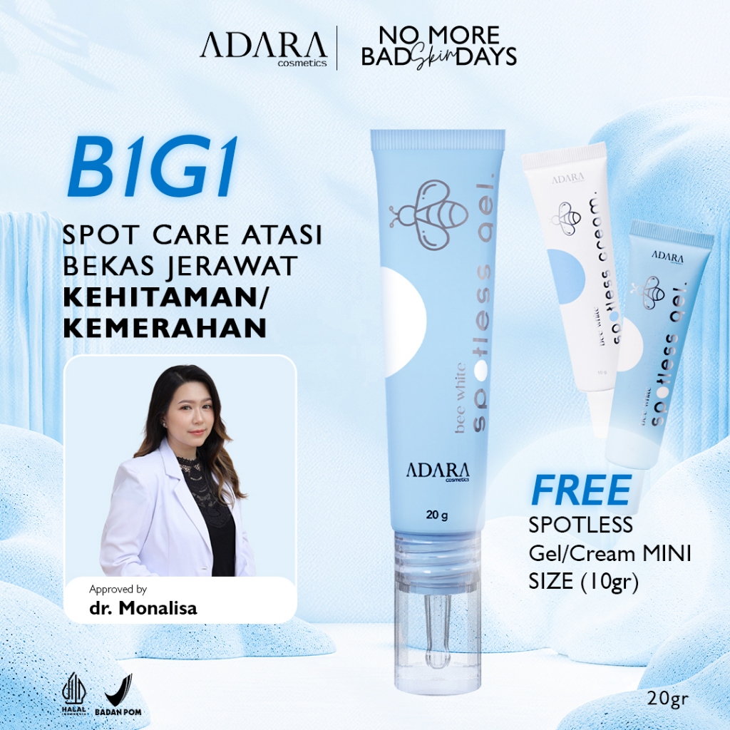 [BUY 1 GET 1] Adara Bee White Spotless Gel/Cream | Bekas Jerawat PIH & PIE (2pcs)