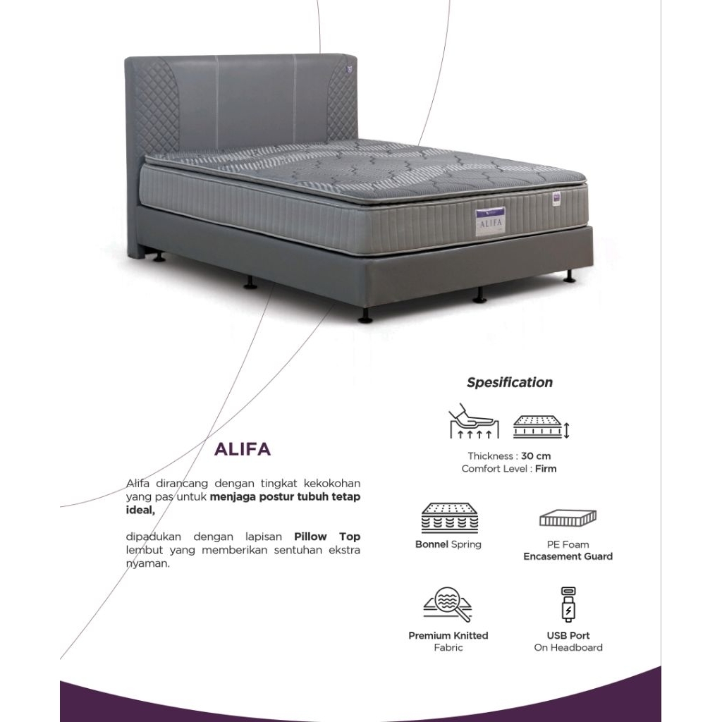 SPRINGBED MERK ANGEL TYPE ALIFA tebal kasur 30cm UKURAN 100,120,160,180 X 200CM , SET , HANYA KEPALA