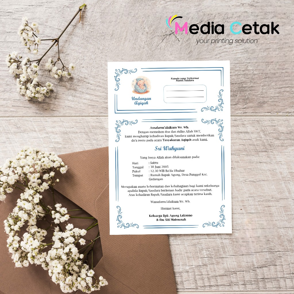 CUSTOM CETAK UNDANGAN AQIQAH / UNDANGAN TASYAKURAN KELAHIRAN ANAK / TASYAKURAN BAYI