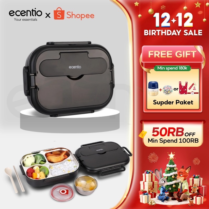 [Stainless 304] ecentio lunch box stainless 1000ml kotak makan anti tumpah tempat bekal makan tempat