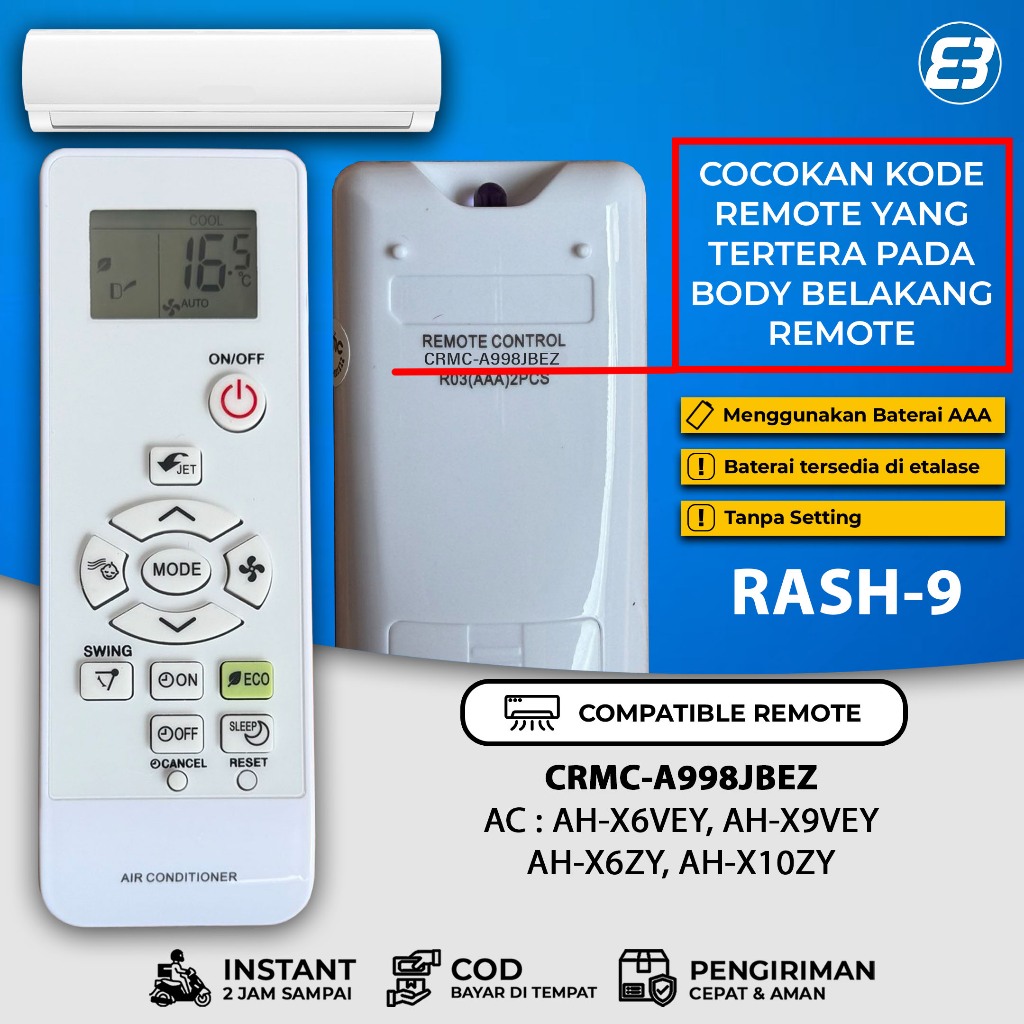 Remote AC SHARP CRMC-A998JBEZ AH-X6VEY AH-X9VEY AH-X6ZY AH-X10ZY