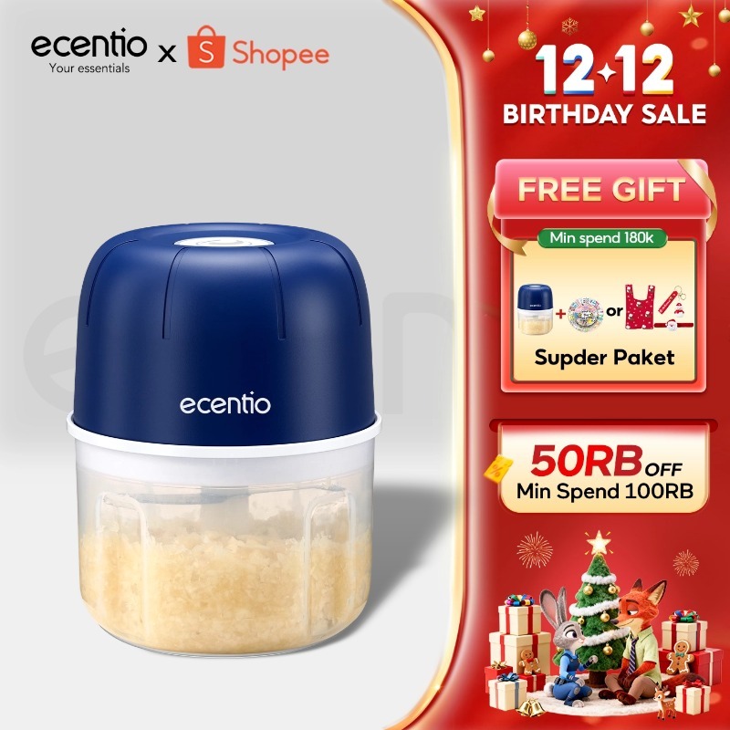 ecentio Mini Chopper Blender 6 pisau 250ml Portable Penggiling Bumbu Dapur Portable Penumbuk bawang 