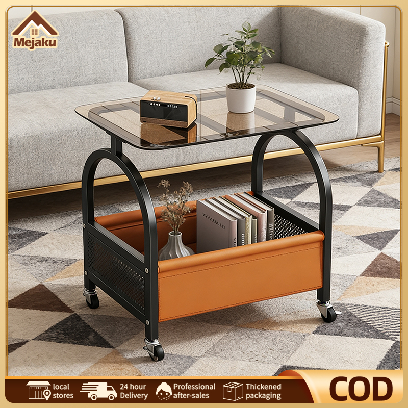 COD Meja Kopi Seluler Besi+Kaca Meja Tamu Rak Penyimpanan Dua Lapis Santai Meja Kopi Meja Meja Kecil