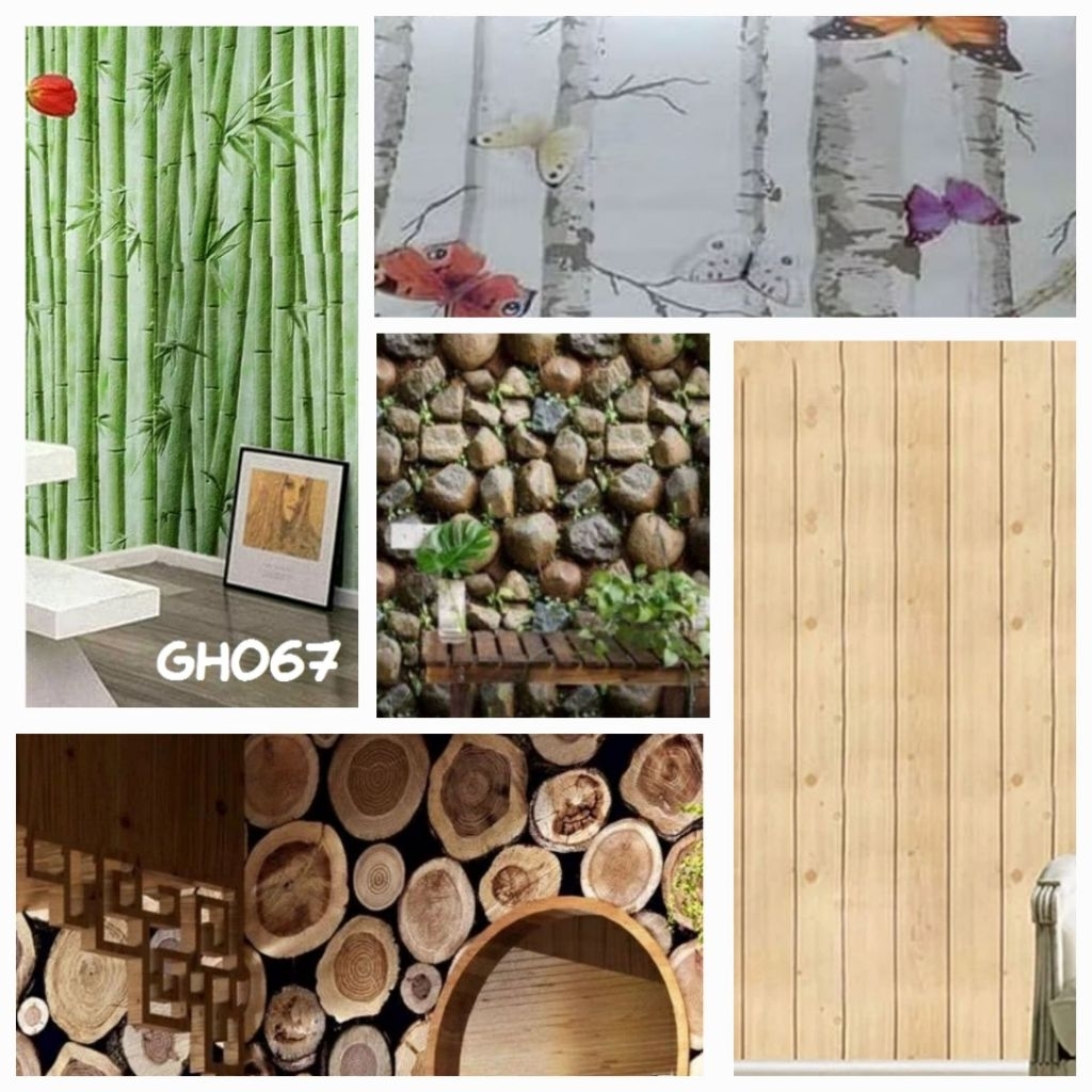 [ 45 CM x -+8 METER ] WALLPAPER STIKER / WALLSTICKER DINDING MOTIF BAMBU, RANTING, BATU, BULAT & PAP