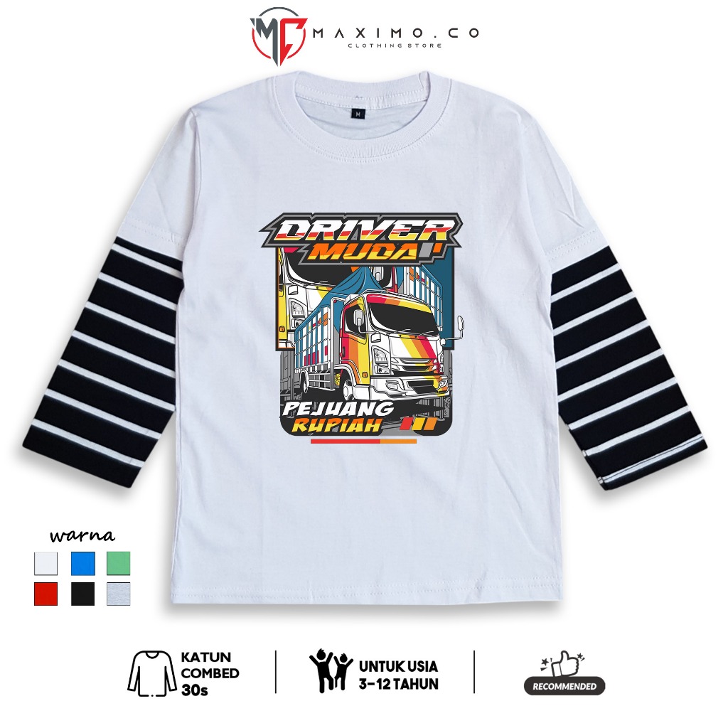 MAXIMO.CO Baju Distro Salur Lengan Panjang Gambar Truk Pejuang Rupiah Usia 3-12 tahun Bahan Katun Co
