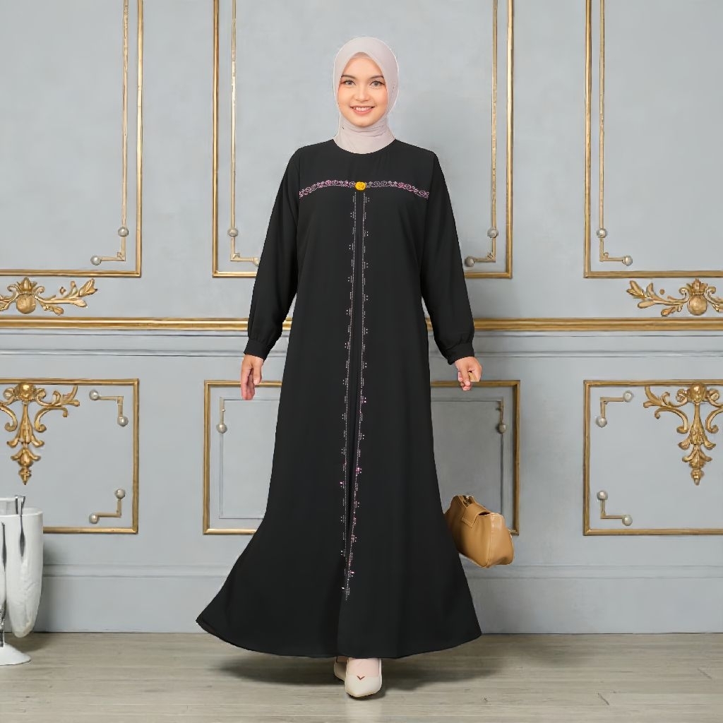 Elfiraza dress gamis hitam polos bahan ceruty import premium