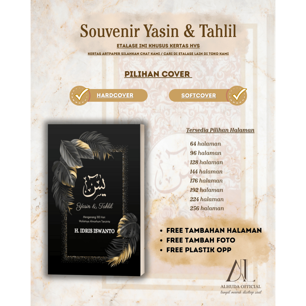 Buku Yasin dan Tahlil Custom / HVS / Nama - Ucapan - Foto / Hardcover / Softcover / Cetak Yasin Tahl