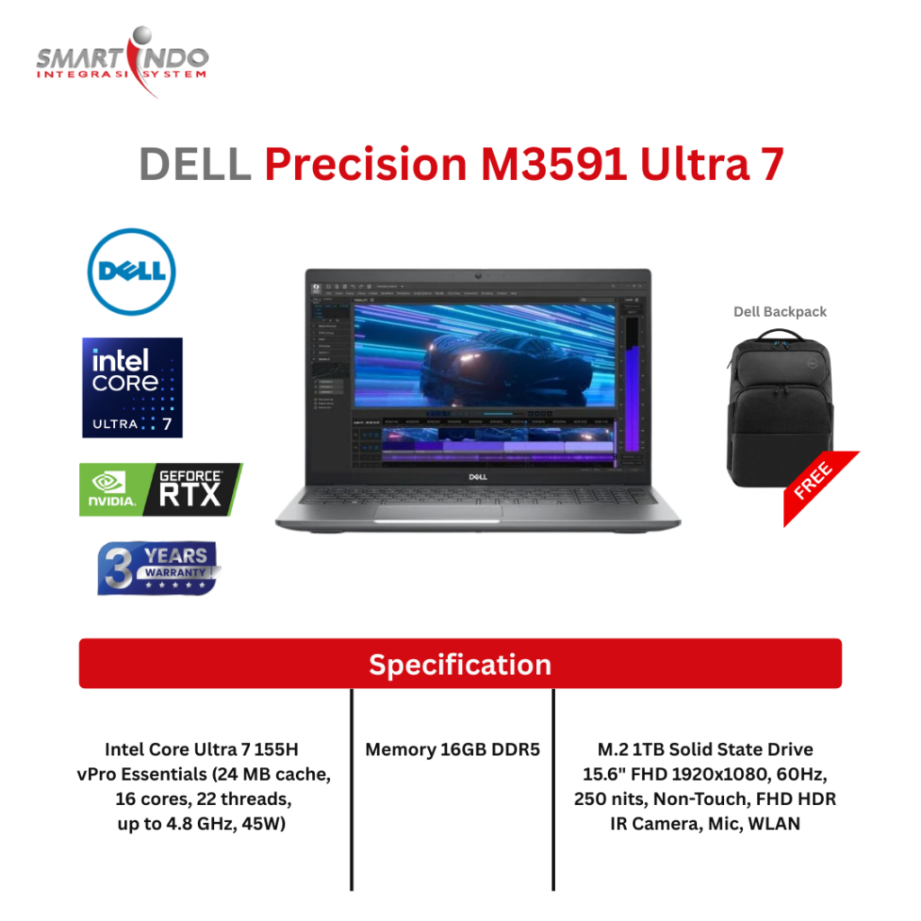 NB DELL M3591 Ultra 7 155H, 16GB, 1TB SSD, RTX 1000 6GB, WIN11PRO, 3YR