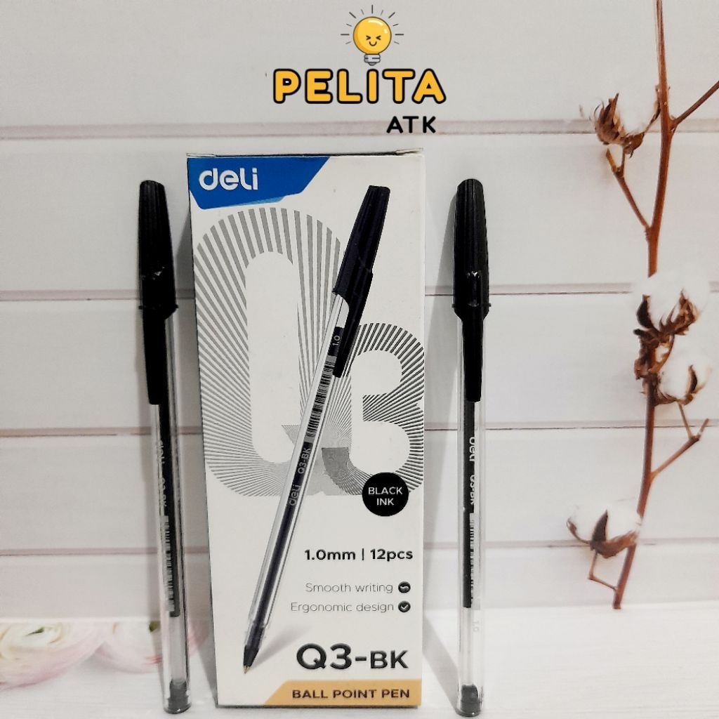 [Pelita ATK] BISA COD Pulpen Deli EQ3 1 Pcs, Pulpen hitam, Pulpen Deli, Ballpoint Deli, alat tulis k