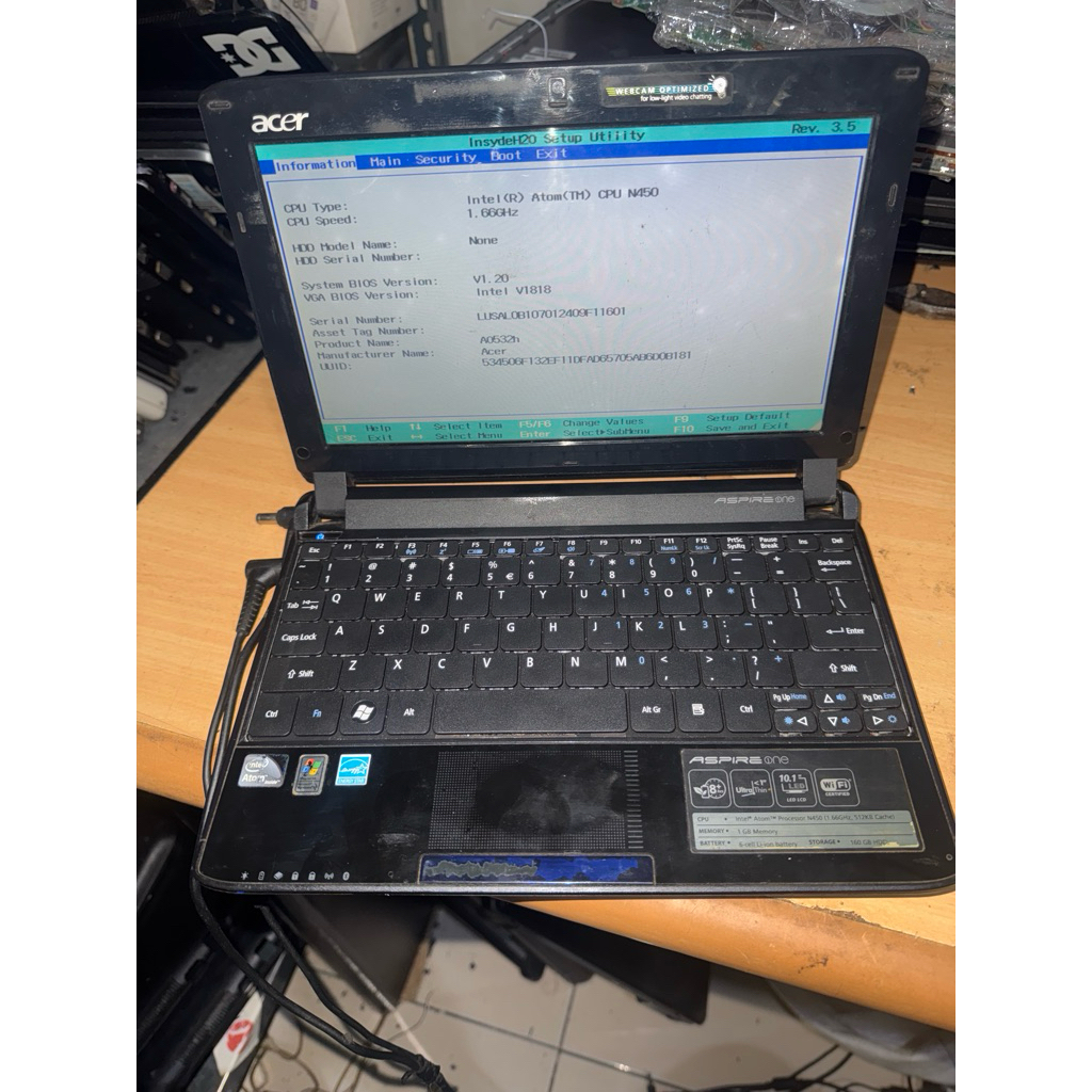 notbook Acer aspire one 532h intel antom mainbord normal