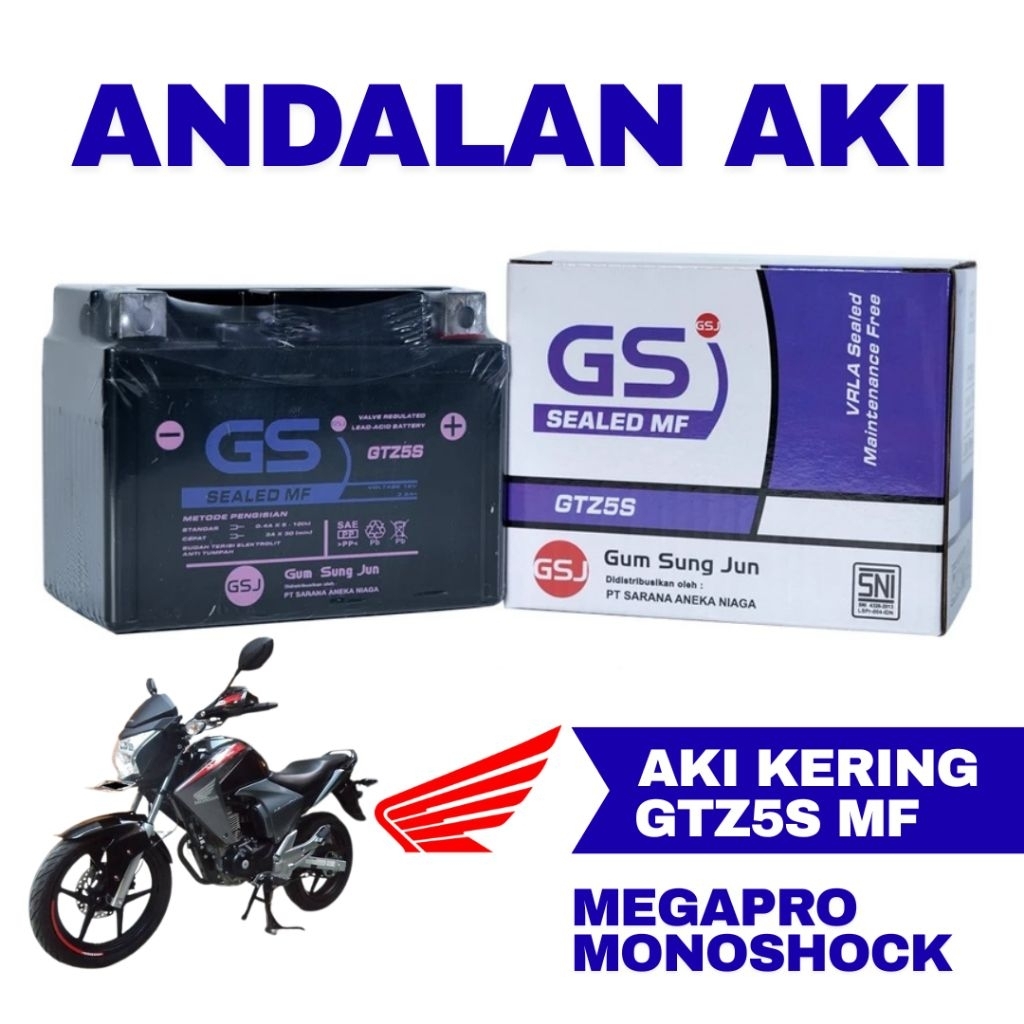 Aki Motor Honda Megapro Monoshock GTZ5S Aki Kering Accu Kering MF