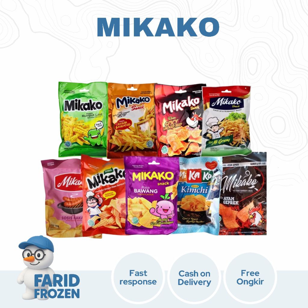 MIKAKO SNACK PER PACK 18 GR X 10 PCS RASA AYAM BAWANG/ BAWANG/ SAPI ASAP/ RUMPUT LAUT/ AYAM GEPREK/ 