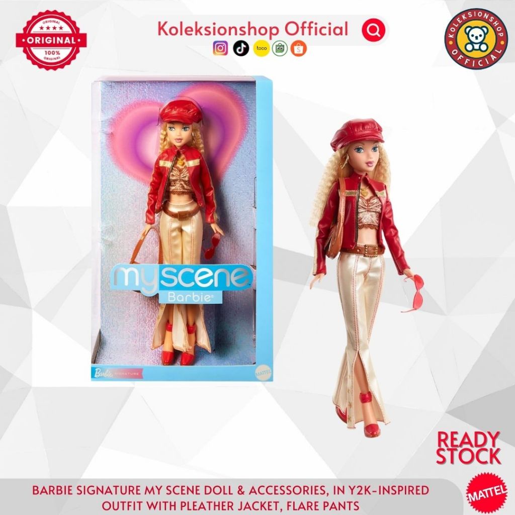 Barbie Signature My Scene Doll & Accessories in Y2K-Inspired Outfit with Pleather Jacket Flare Pants