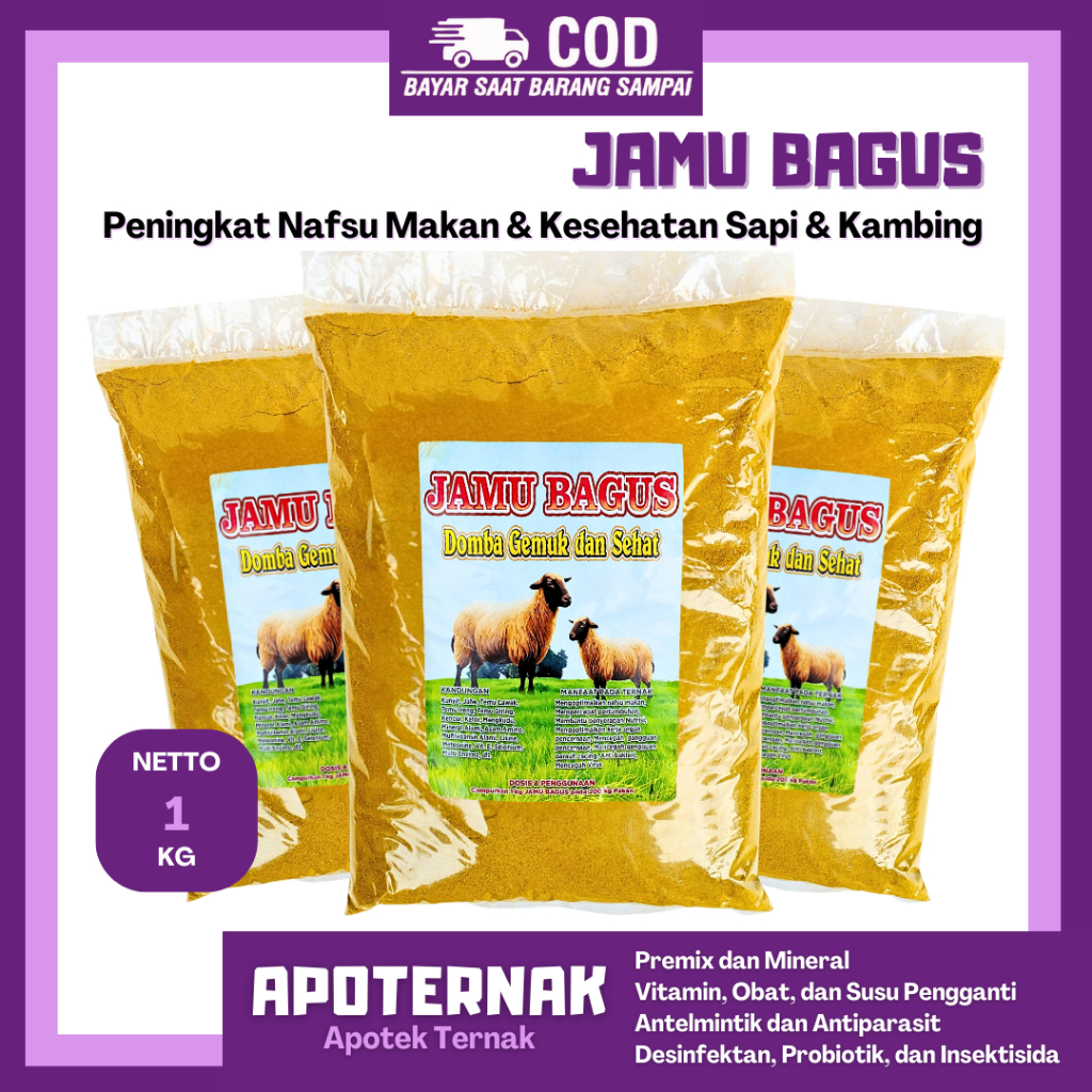 JAMU BAGUS 1 KG - HGP Jamu Ternak Meningkatkan Nafsu Makan & Kesehatan Sapi Kambing Domba