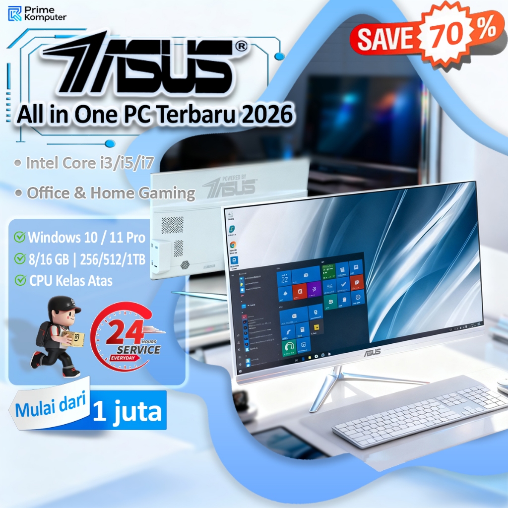 ASUS Komputer Full PC All in One Terbaru 2025 Office & Gaming Intel i3/i5/i7, RAM 8/16+256/512/1TB