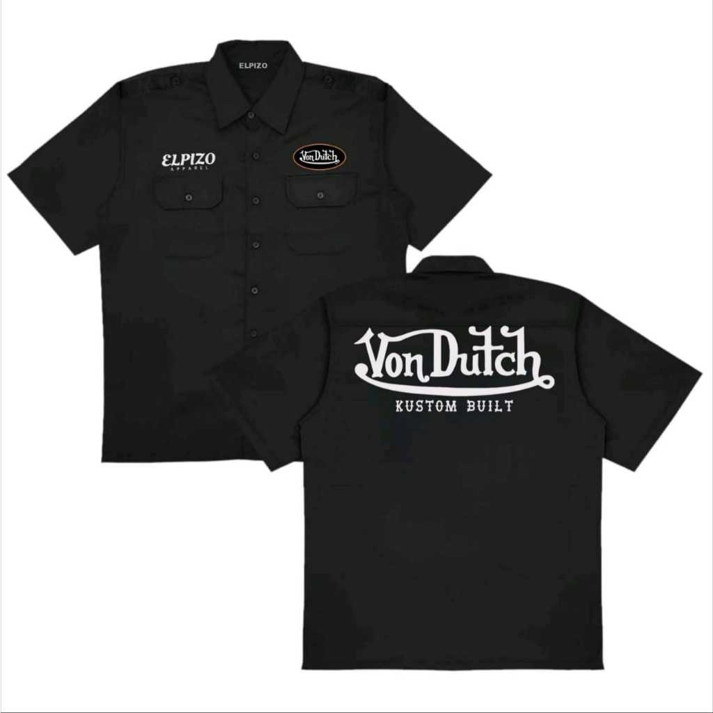 Elpizo Apparel Workshirt V0N DUTCH Kemeja Kerja Lengan Pendek Unisex Pakaian Pria Wanita Vintage Cas