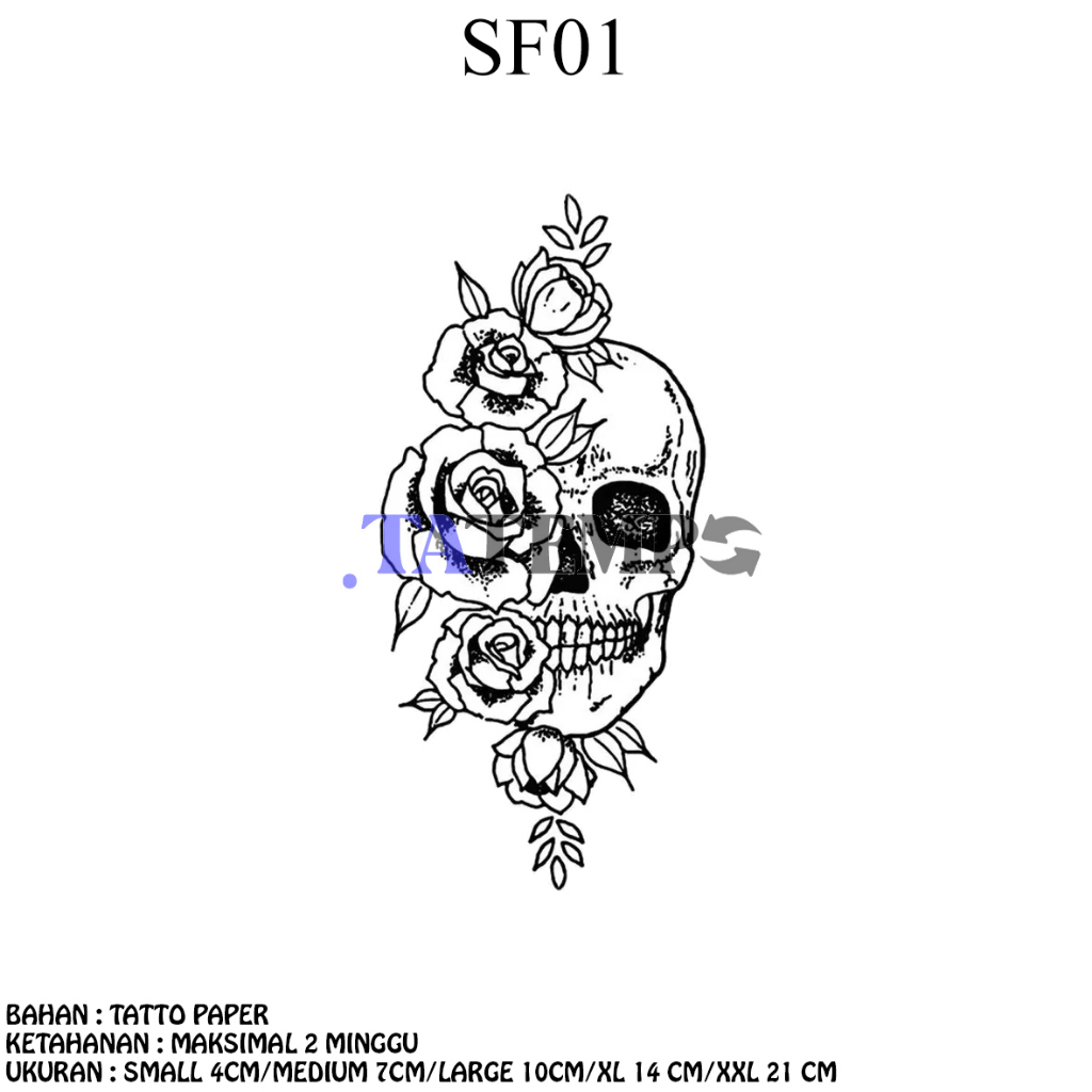 TATEMPO tato temporer - SKULL/FLOWER/BUNGA/LENGAN/PANJANG TATTOO/TATO BESAR/SKULL FLOWER