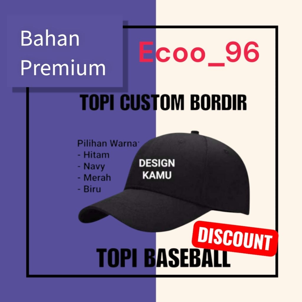 Topi Custom Bordir komputer bahan Rapel premium Tebal