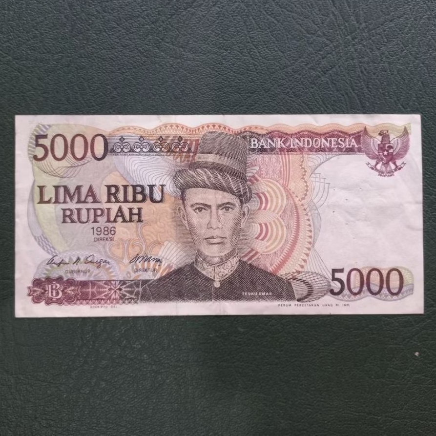 Uang kuno kertas 5000 rupiah Teuku Umar tahun 1986