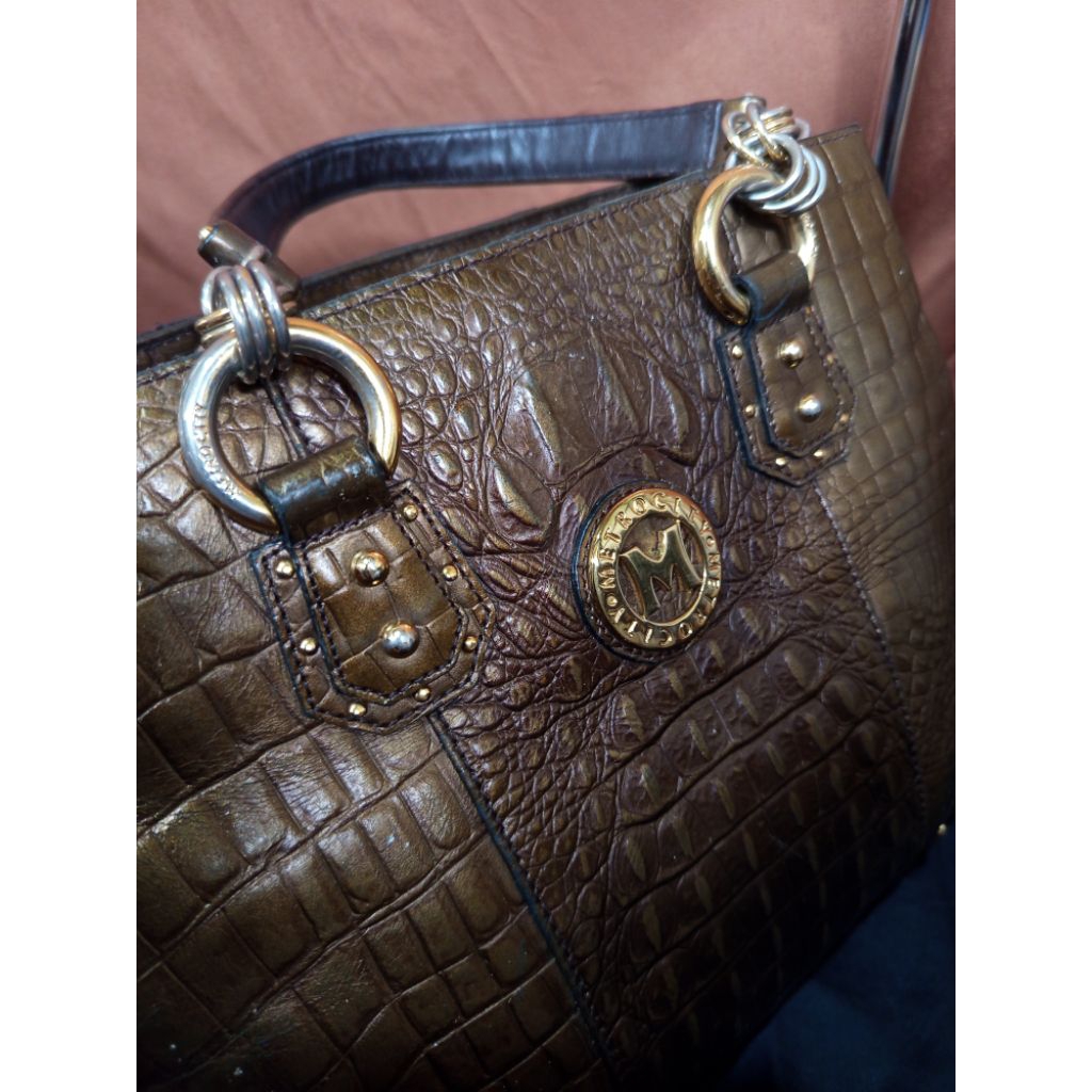 Hand Bag Shoulder Metrocity Italy Croco Gold Kulit Asli second ori