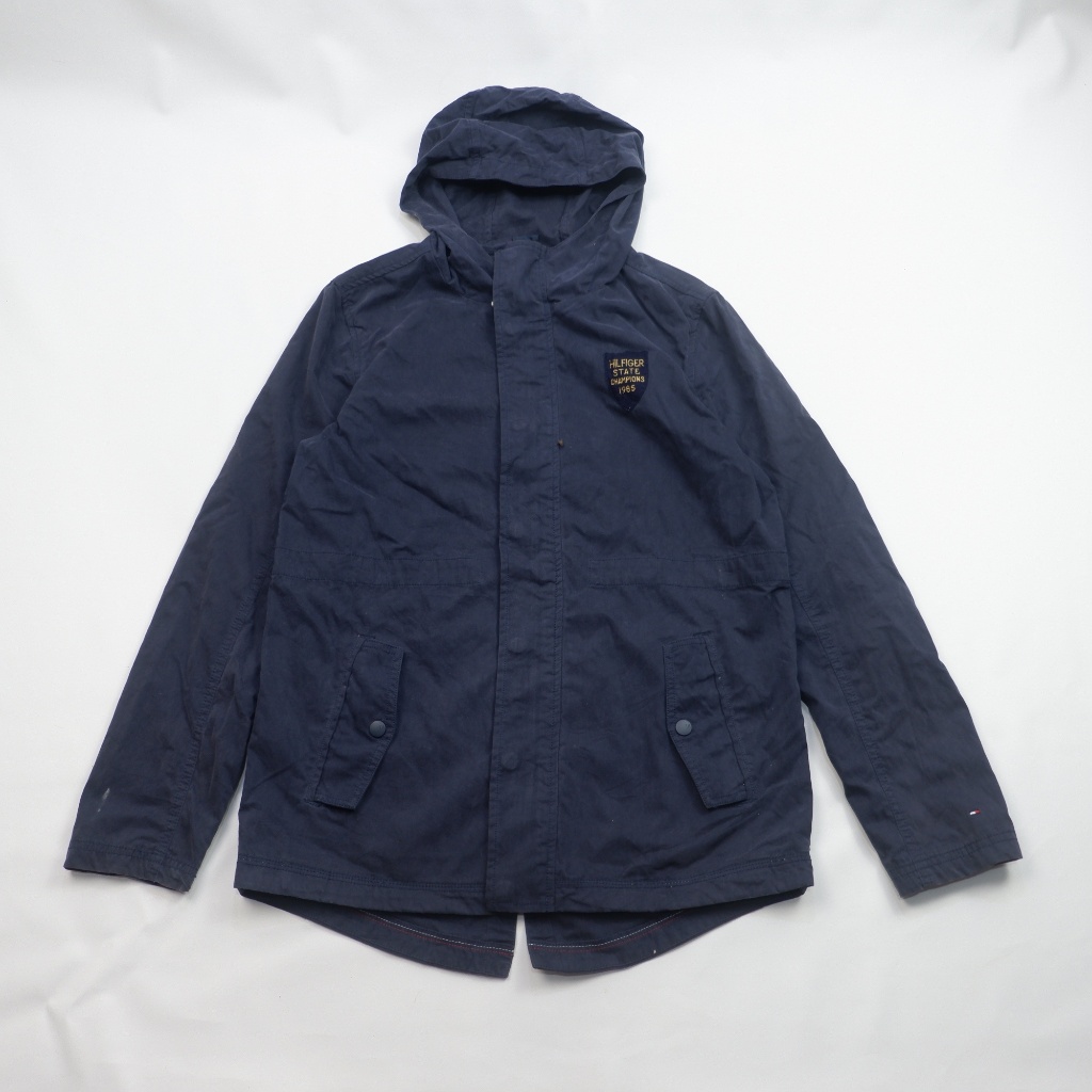 Tommy Hilfiger Navy Hooded Parka Jacket State Champions 1985 Vintage / Preloved