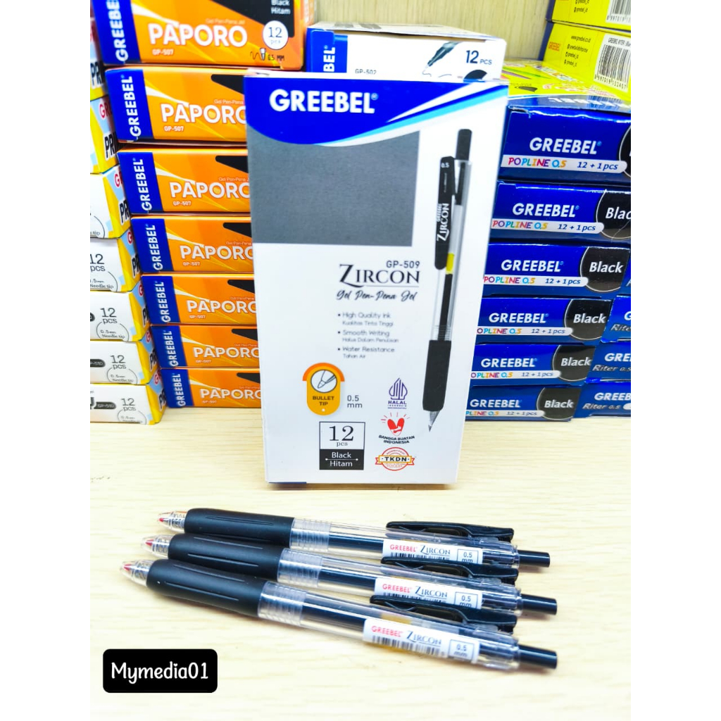 1 PACK (12 PCS) PULPEN GREEBEL ZIRCON GP-509 0.5MM PULPEN GEL TERMURAH