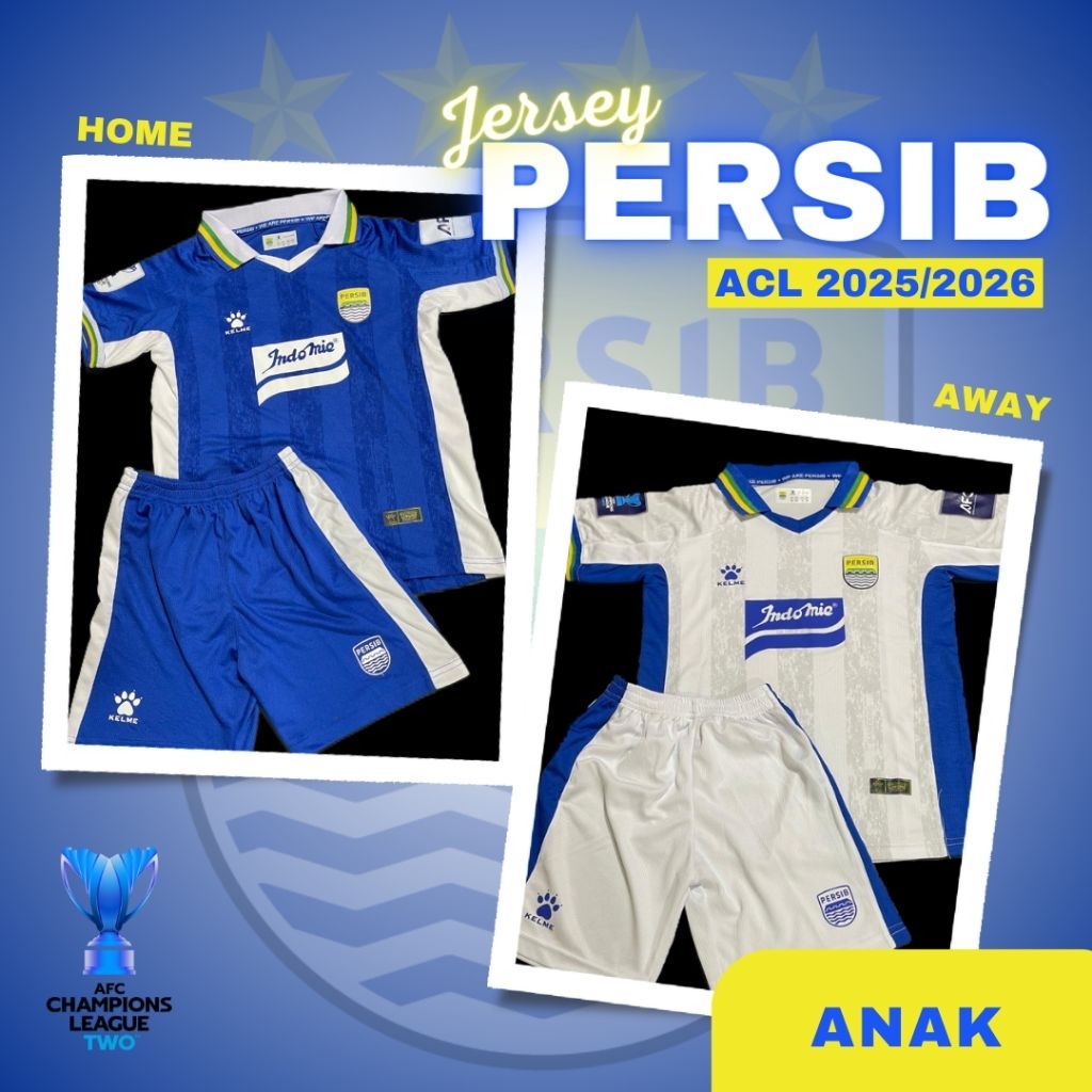Jersey Persib Anak ACL 2025/2026 Home & Away Full Patch AFC Logo Timbul Premium