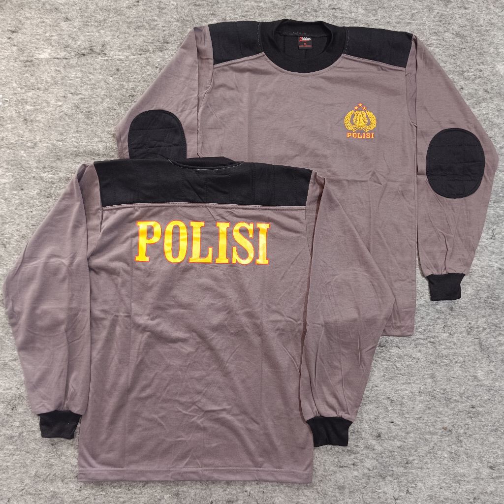 Kaos Polisi Coklat Lengan Panjang Bantalan / Kaos Coklat Polisi Panjang / Kaos Polisi