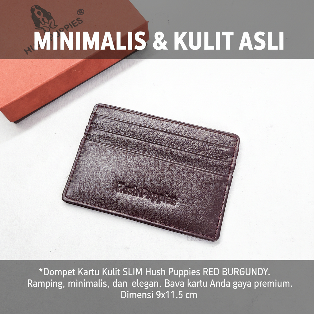 DOMPET KULIT HUSHPUPPIES SLIM RED BURGUNDY PREMIUM QUALITY MINIMALIS PRIA & WANITA