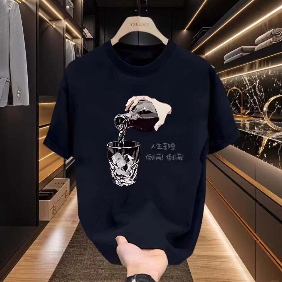 Kaos Pendek Katun 100% dengan Elemen Minuman Alkohol, Unisex Musim Panas, Oversize Gaya Kustom