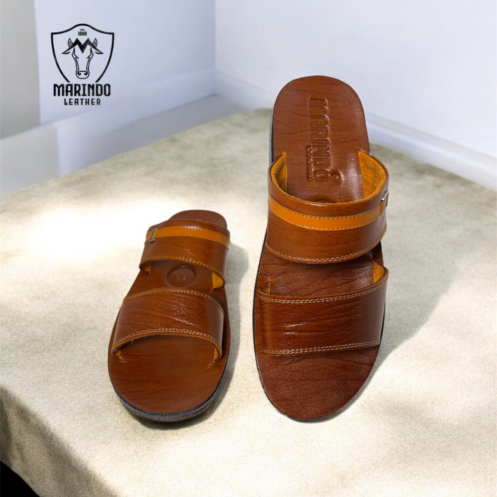 Sandal Pria | Sandal Kulit Pria Perkasa | 100% Kulit Asli | Gratis Ongkir | Marindo “Liberty”  Tan &