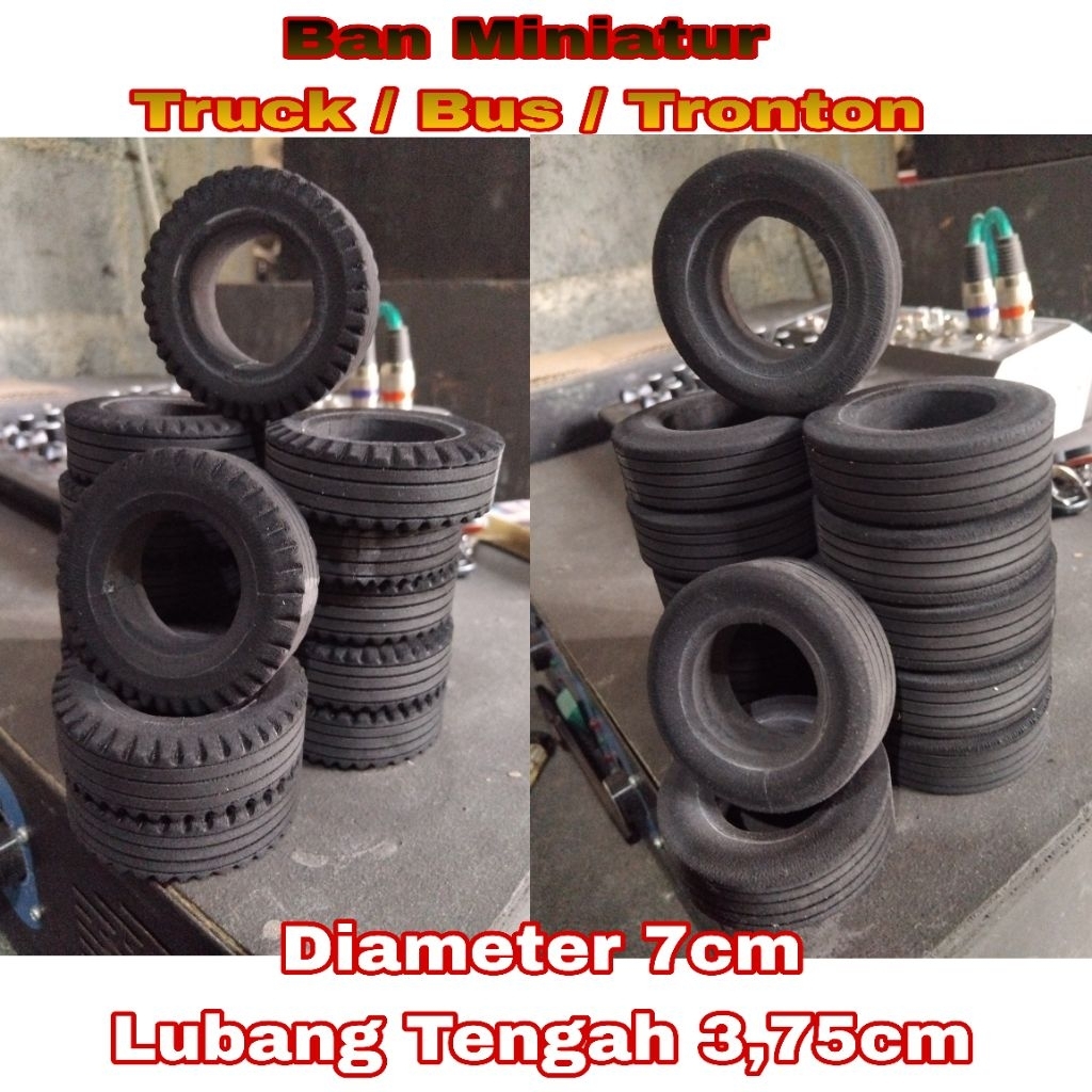 Ban Miniatur Truck/Bus/Tronton Diameter 7cm Lubang Tengah 3,75cm.