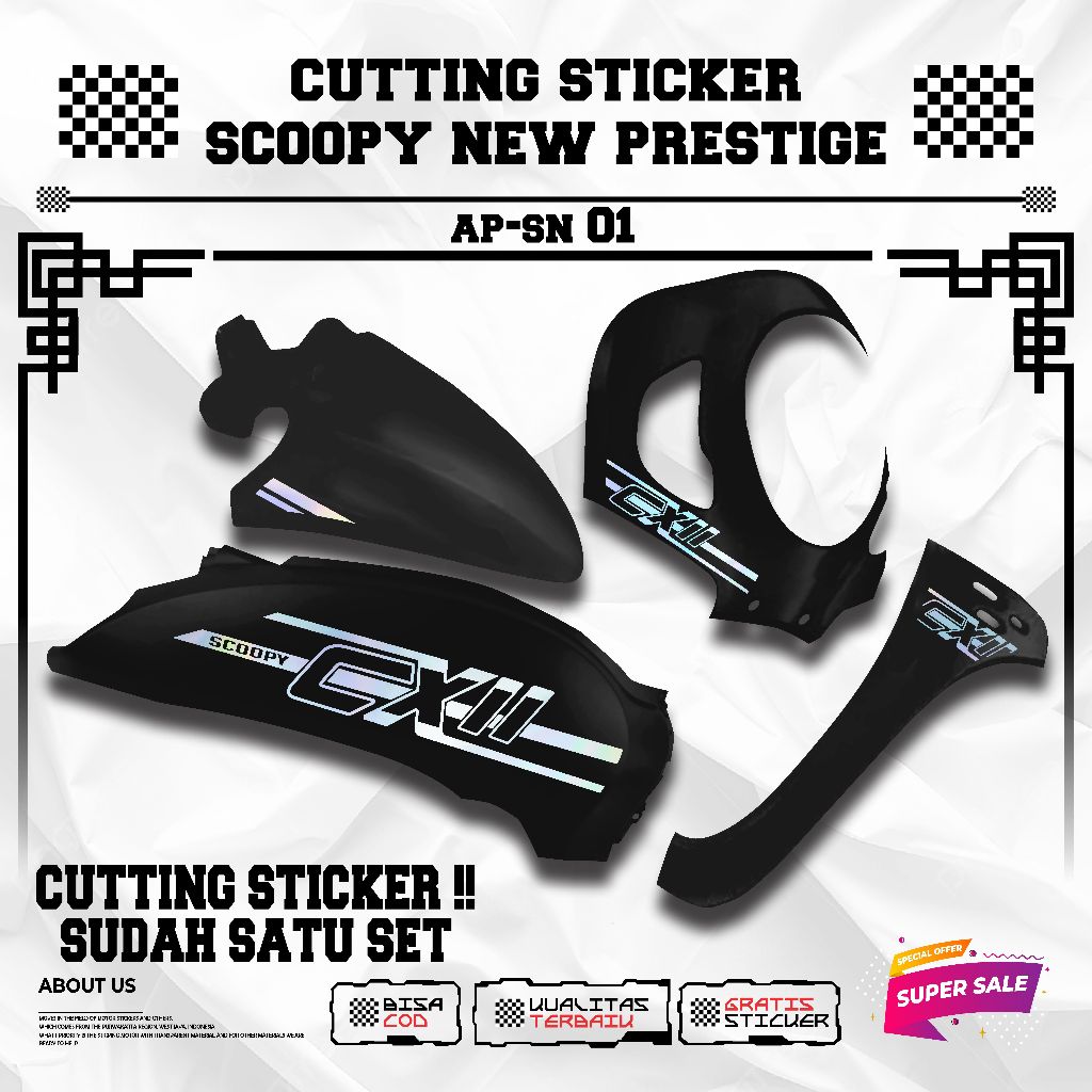 CUTTING STICKER SCOOPY PRESTIGE MOTIF CXII TERBARU KEREN SATU SET