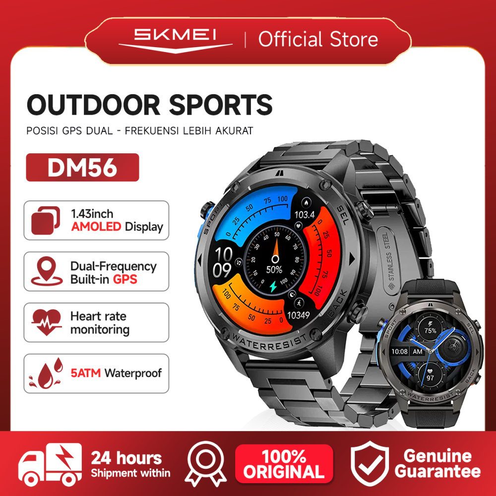 SKMEI Smartwatch DM56 Jam Tangan Pintar Tahan Air 5ATM GPS Dual Band | Layar AMOLED 1.43inc Super Je