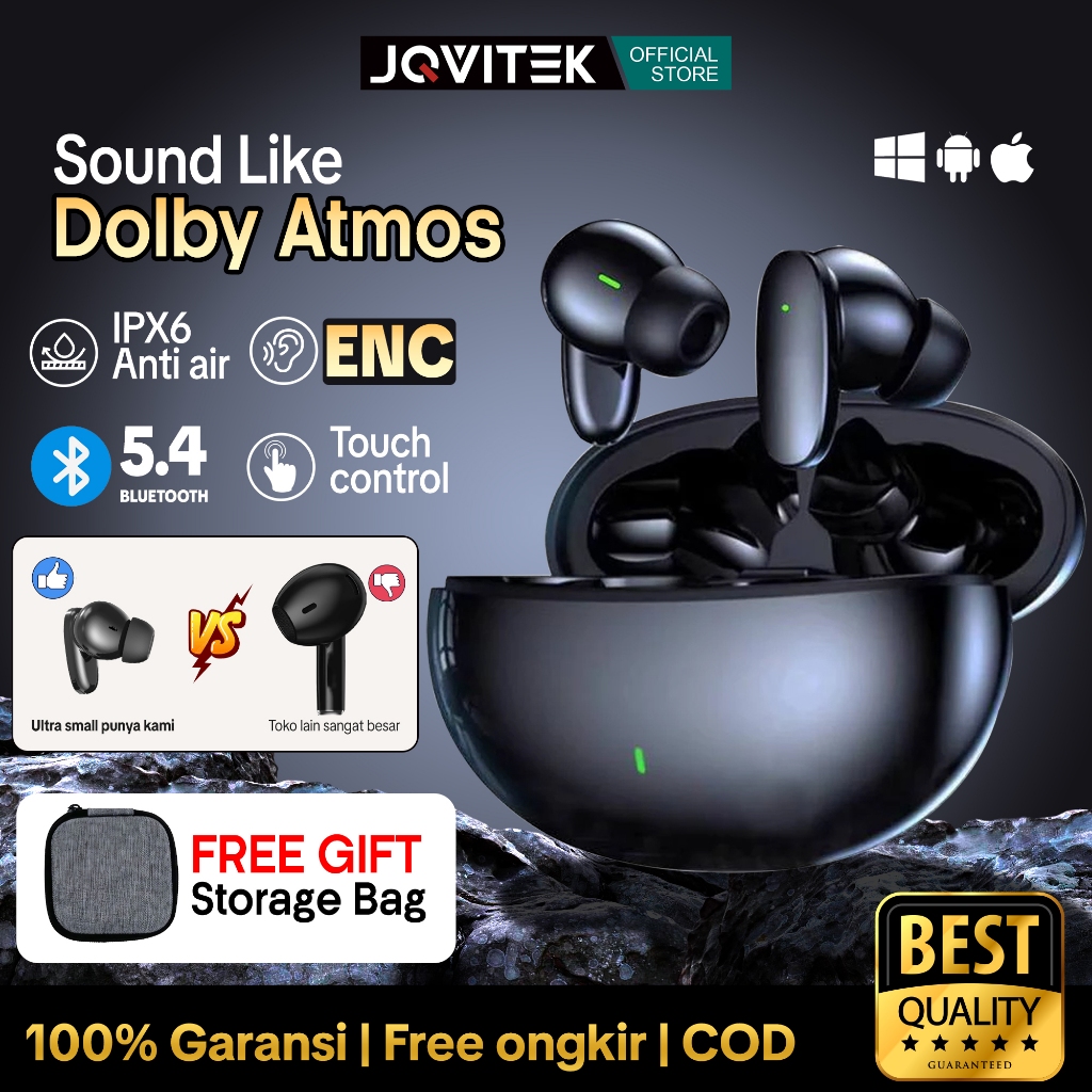 Jqvitek ENC Headset Wireless Earphone Bluetooth Gaming TWS Dolby Audio Anti Delay Low Latency