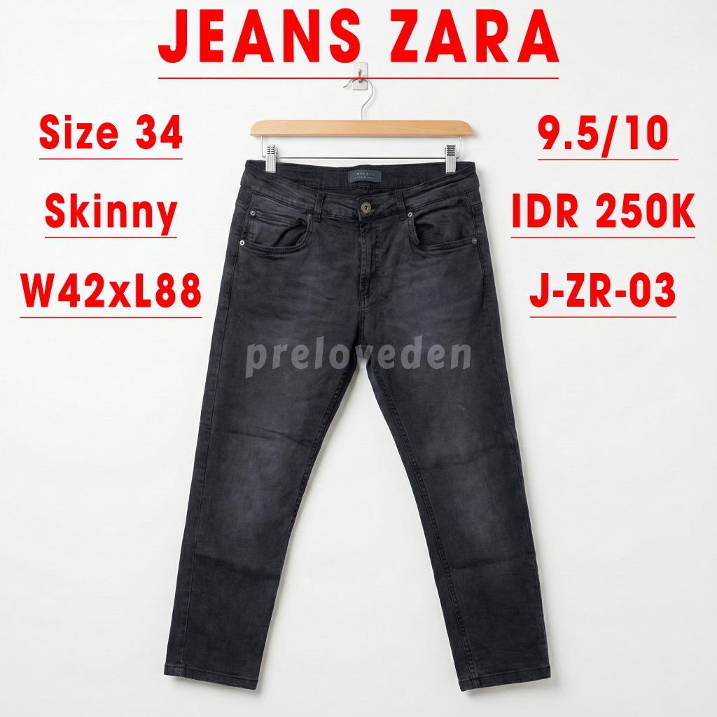 (Preloved) Celana Jeans Zara Panjang Pria Basic Black Size 34 Skinny Fit Casual Denim J-ZR-03