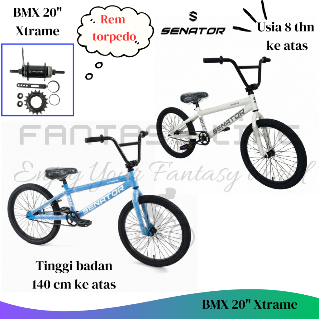 Sepeda BMX SENATOR XTREME ukuran 20 inch | Rem TORPEDO rem kaki gowes belakang