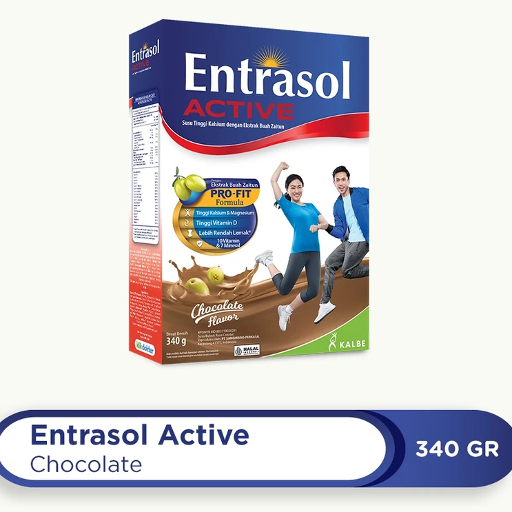 Entrasol Active Chocolate 340g Susu Tinggi Kalsium dan Vitamin D untuk Kesehatan Tulang (Exp 11/2026