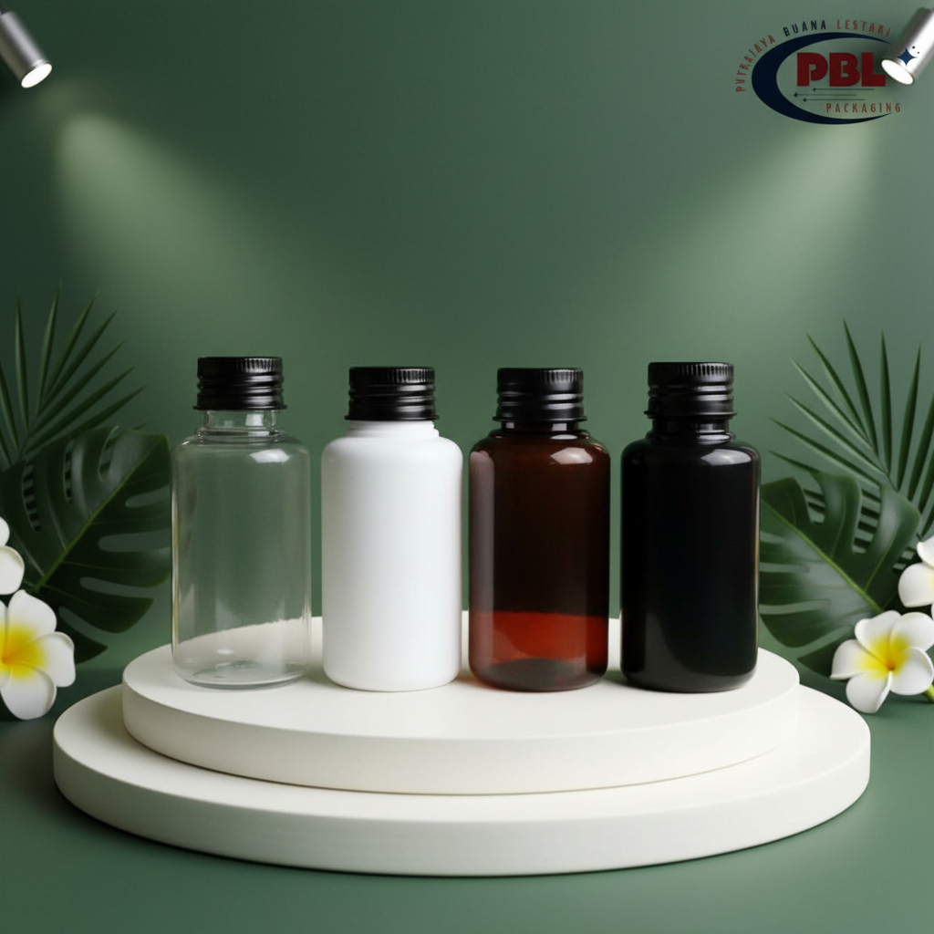 Botol Ulir 60ml Tubular / Botol Toner 60ml / Botol PET 60ml Tubular Neck 24 Tutup Ulir Almunium Neck