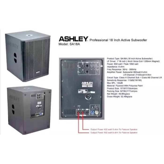 SUBWOOFER ACTIVE ASHLEY SA-18A 18.0" SUB SPEAKER AKTIF ASHLEY SA-18A ORIGINAL 18 INCH