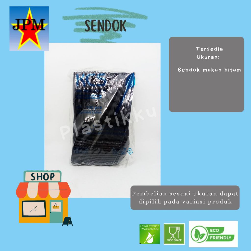 Sendok Makan Hitam Isi ±100 Pcs / Sendok Makan Hitam / Sendok Nasi Kotak / Sendok Nasi Box / Sendok 