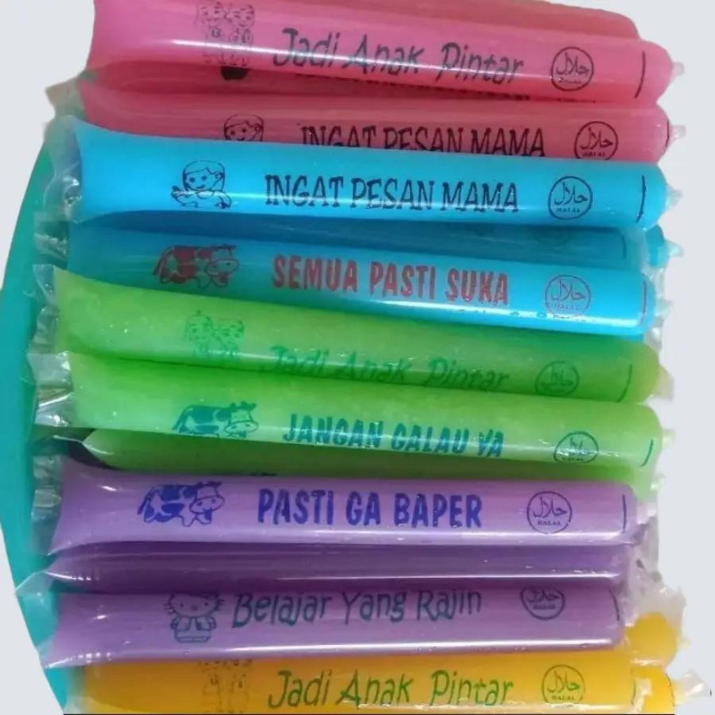 500 pcs Plastik Es Mambo Sablon Unik Ukuran 3x23 cm - Plastik Es Spidol Motif Kata-kata Unik