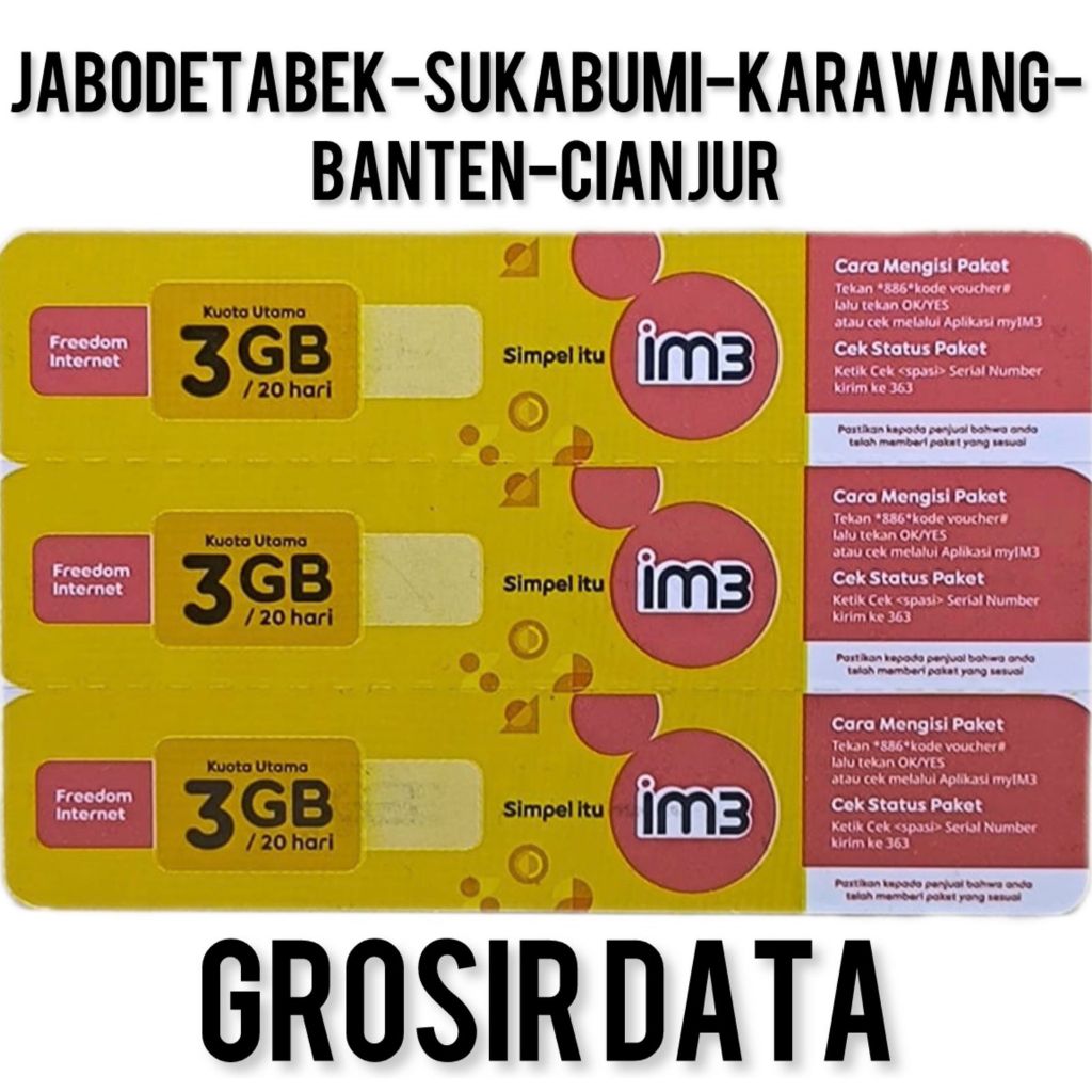 VOUCHER INDOSAT 3GB 20HARI FREEDOM INTERNET (JABODETABEK-SUKABUMI)